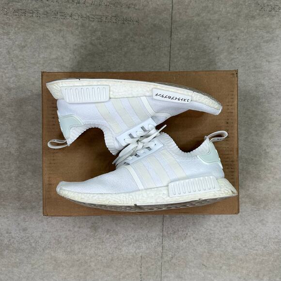 Vintage Y2K Adidas NMD R1 Low Top Shoes Mens 10 Triple White Primeknit Japan - Picture 3 of 8